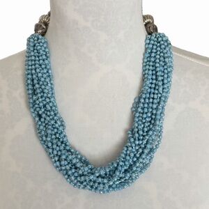Blue Multi-Strand Beaded Necklace | Statement Piece | Layered Seed Beads